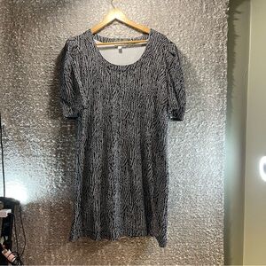 Chico's Women Black White Shift Dress Puff Sleeve 2, L Cotton Modal Preppy